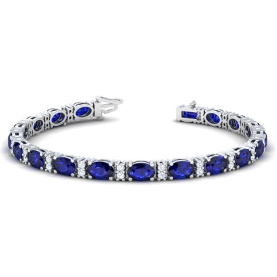 14K White Gold Oval Sapphire And Diamond Bracelet (8.64ctw)