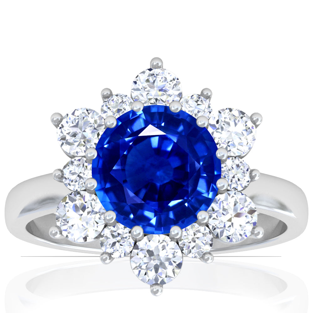 Platinum Round Sapphire Diamond Halo Ring (2.33ctw)