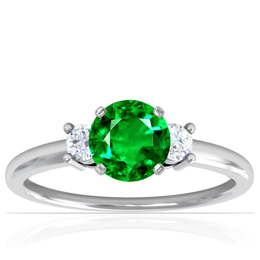 Platinum Round Emerald And Diamond Three Stone Ring (1.70ctw)