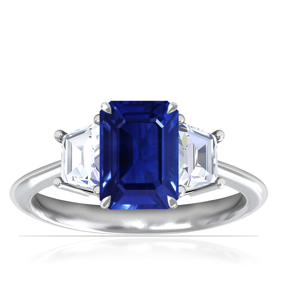 Platinum Emerald Cut Sapphire And Trapezoid Diamond Ring (2.25ctw)