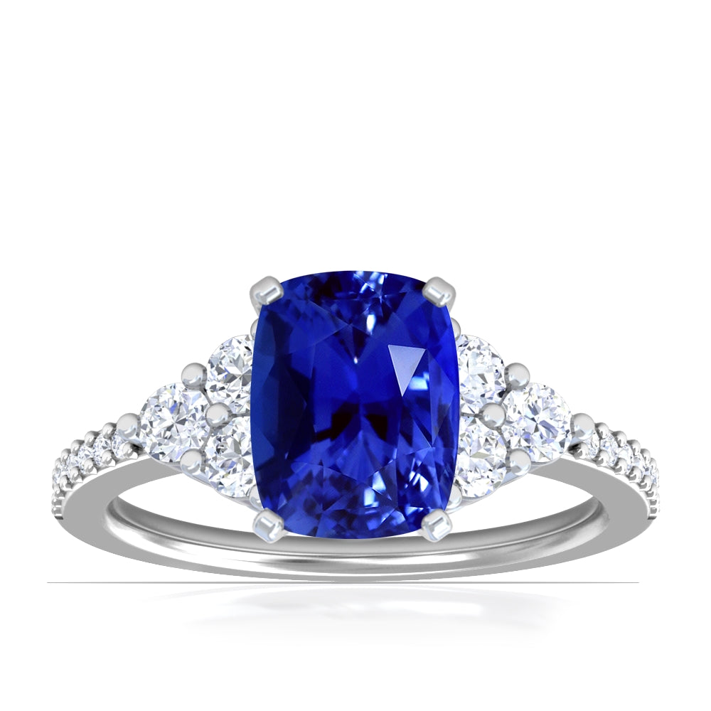 Platinum Elongated Cushion Cut Sapphire And Diamond Accented Ring (2.21ctw)