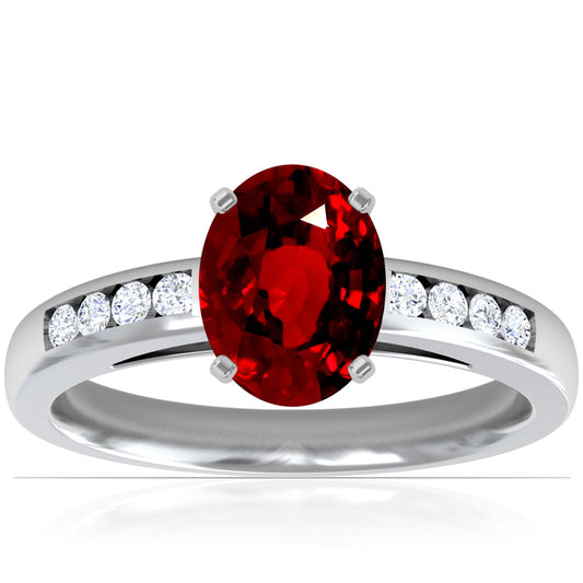 Platinum Oval Ruby Ring With Channel Diamond Accents (1.70ctw)