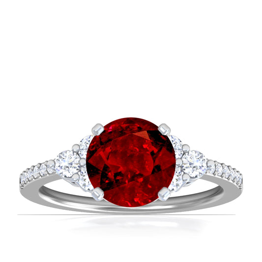 Platinum Round Ruby And Diamond Accented Ring (1.80ctw)