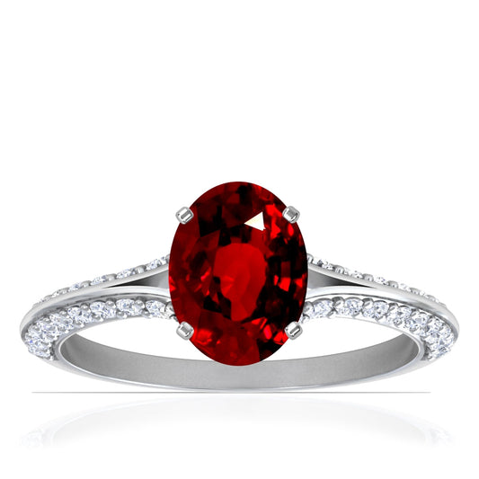 Platinum Oval Ruby Split Shank Diamond Accents Ring (1.70ctw)