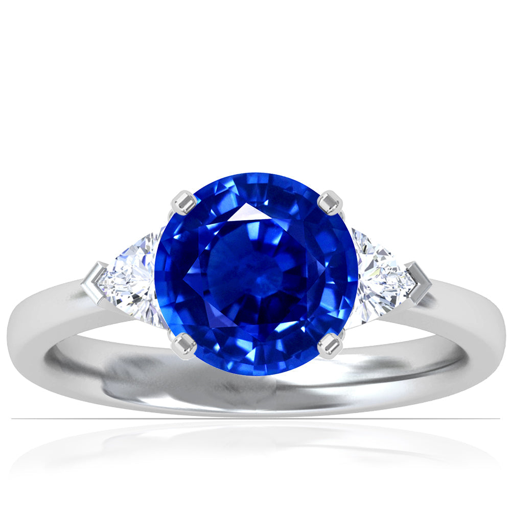 Platinum Round Sapphire Ring With Trillion Diamond Accents (2.05ctw)