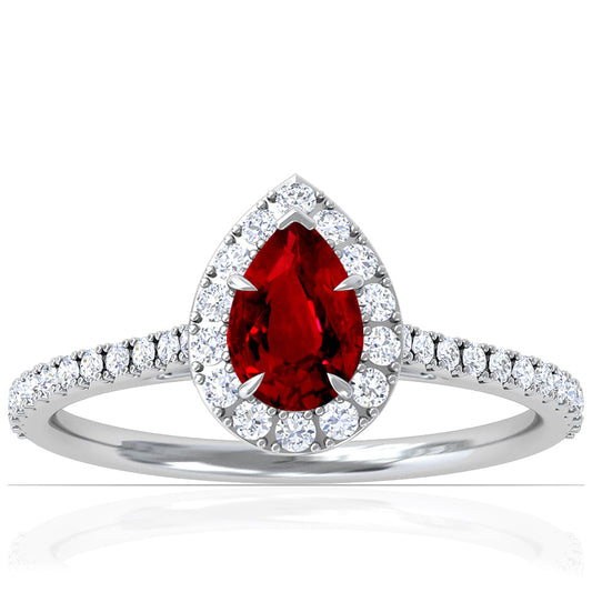 Platinum Pear Shape Ruby And Diamond Halo Ring (1.70ctw)