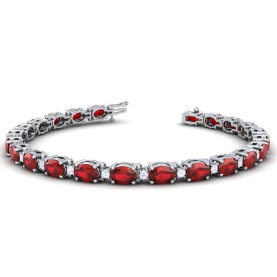 14K White Gold Oval Ruby and Diamond Bracelet (7.82ctw)