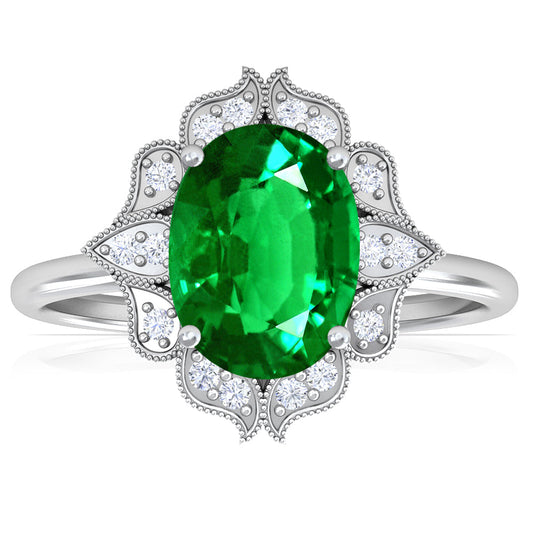 Platinum Oval Emerald And Diamond Vintage Inspired Ring (1.88ctw)