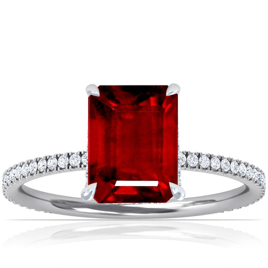 Platinum Emerald Cut Ruby Hidden Halo Ring (2.09ctw)