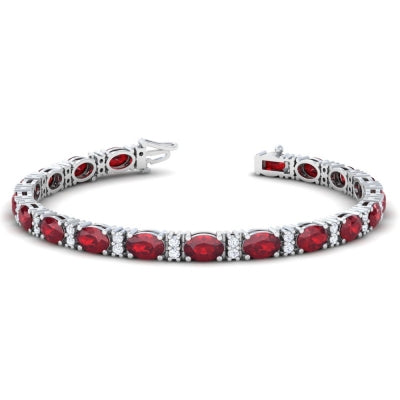 14K White Gold Oval Ruby and Diamond Bracelet (8.16ctw)