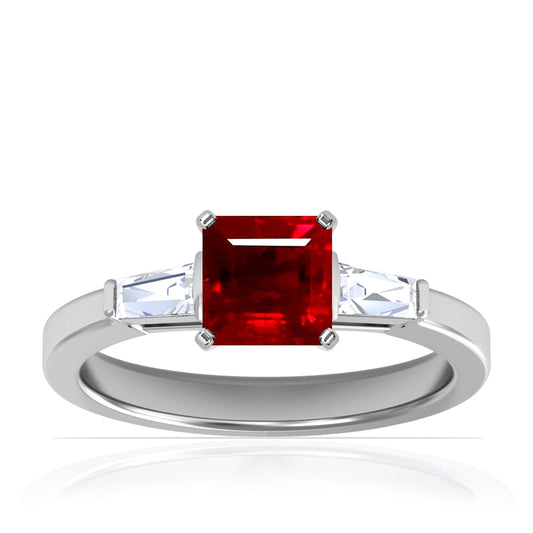 Platinum Princess Cut Ruby And Baguette Three Stone Ring (1.80ctw)