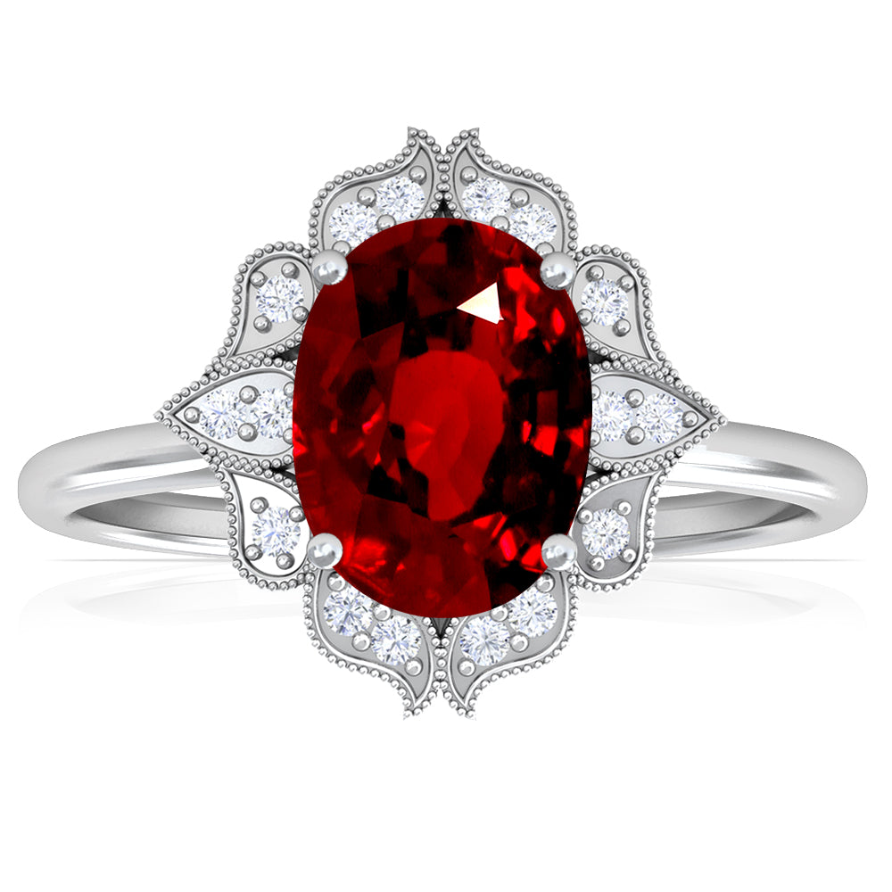 Platinum Oval Ruby And Diamond Vintage Inspired Ring (1.70ctw)