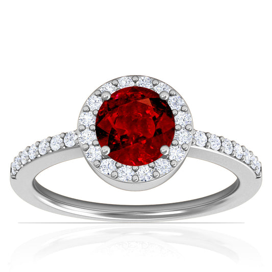 Platinum Round Ruby And Diamond Halo Ring (1.80ctw)