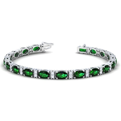 14K White Gold Oval Emerald And Diamond Bracelet (5.28ctw)