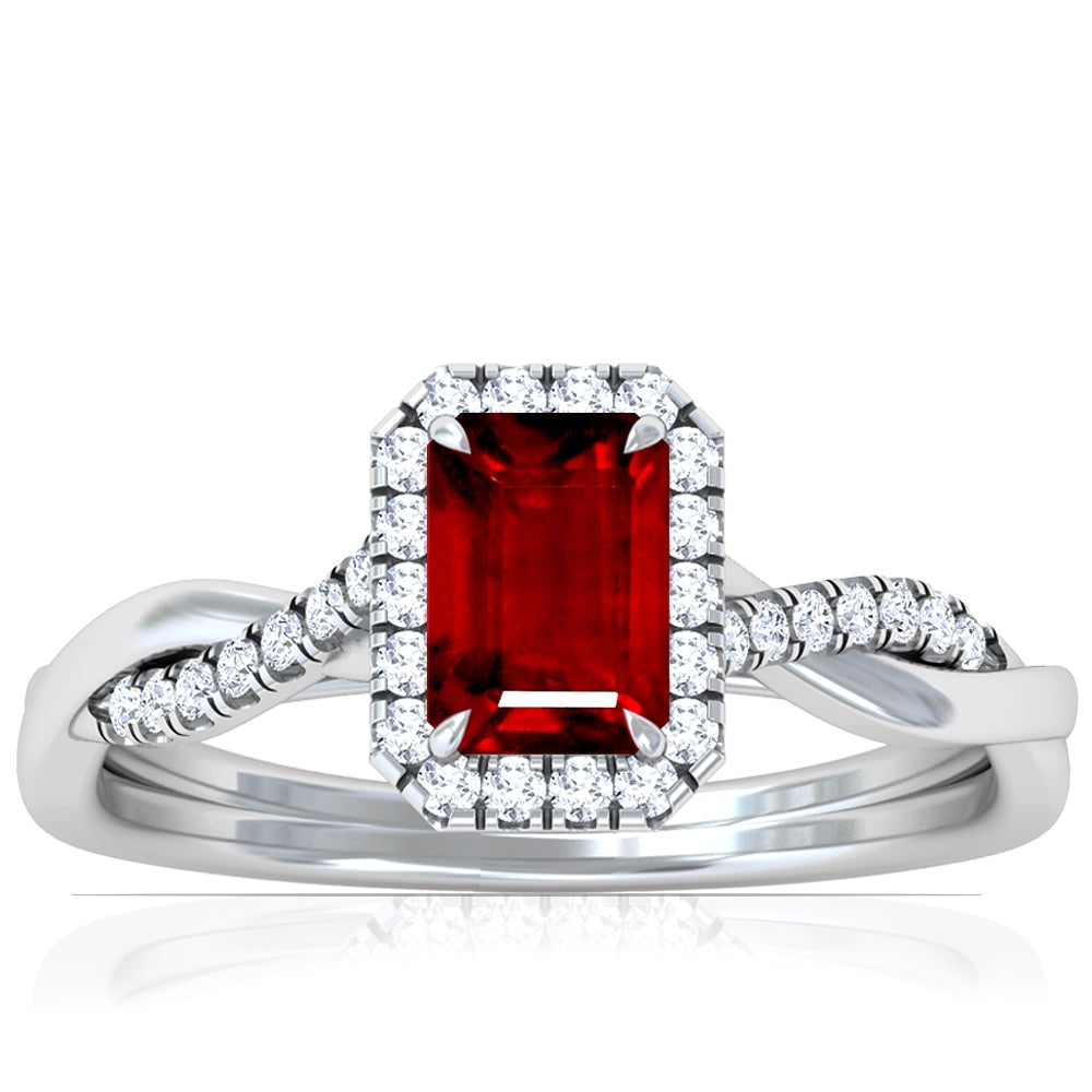 Platinum Emerald Cut Ruby Twisted Ring With Diamond Accents (2.11ctw)