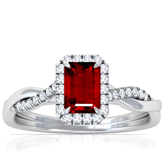 Platinum Emerald Cut Ruby Twisted Ring With Diamond Accents (2.11ctw)