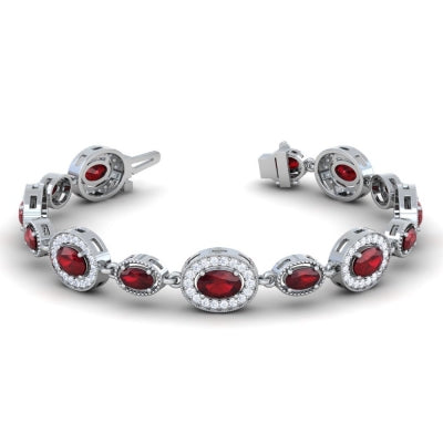 14K White Gold Ruby And Diamond Halo Bracelet (7.10ctw)