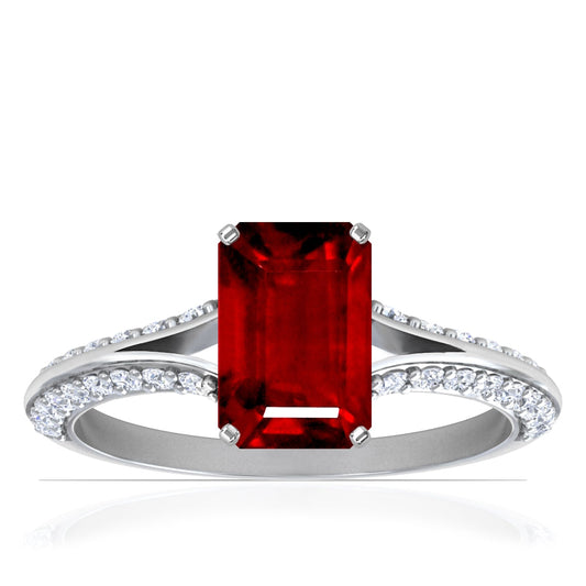 Platinum Emerald Cut Ruby And Diamond Split Shank Ring (1.93ctw)