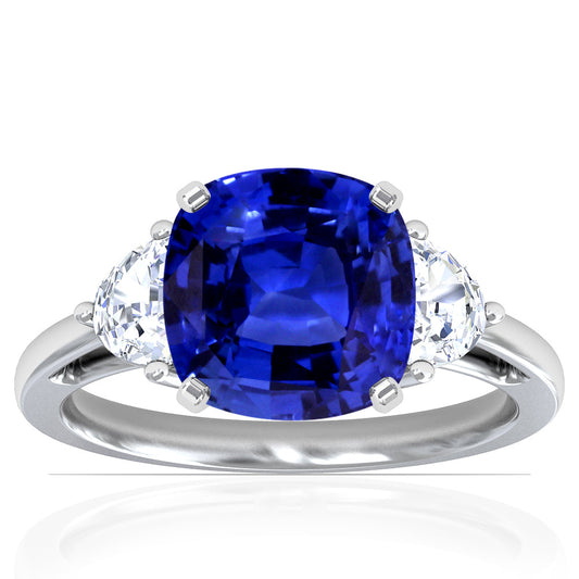 Platinum Cushion Cut Sapphire And Half Moon Diamond Ring (2.19ctw)