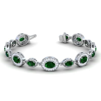 14K White Gold Emerald And Diamond Halo Bracelet (5.56ctw)