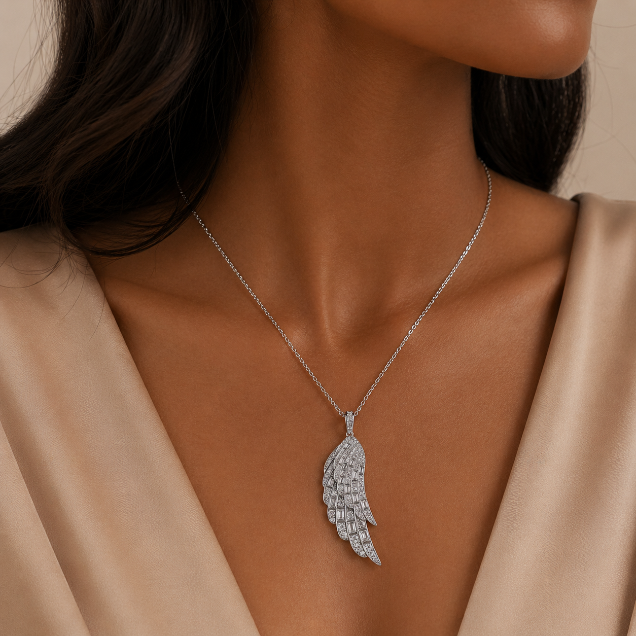 White Gold Diamond Wing Necklace