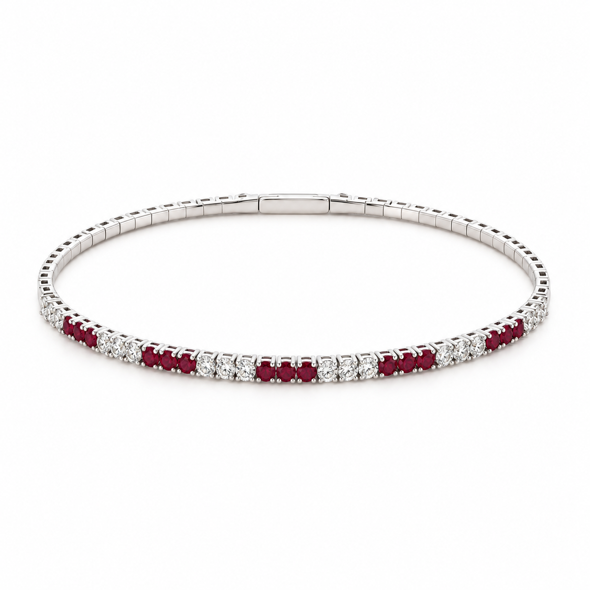 0.68ctw Created Ruby & 0.61ctw Lab-Grown Diamond Flexi Bangle in 18K White Gold