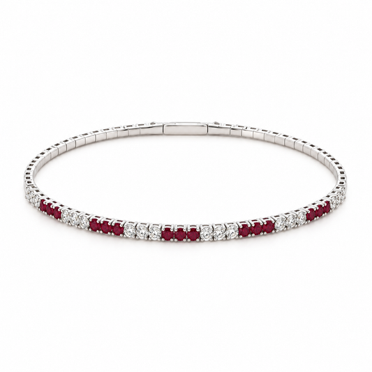 0.68ctw Created Ruby & 0.61ctw Lab-Grown Diamond Flexi Bangle in 18K White Gold