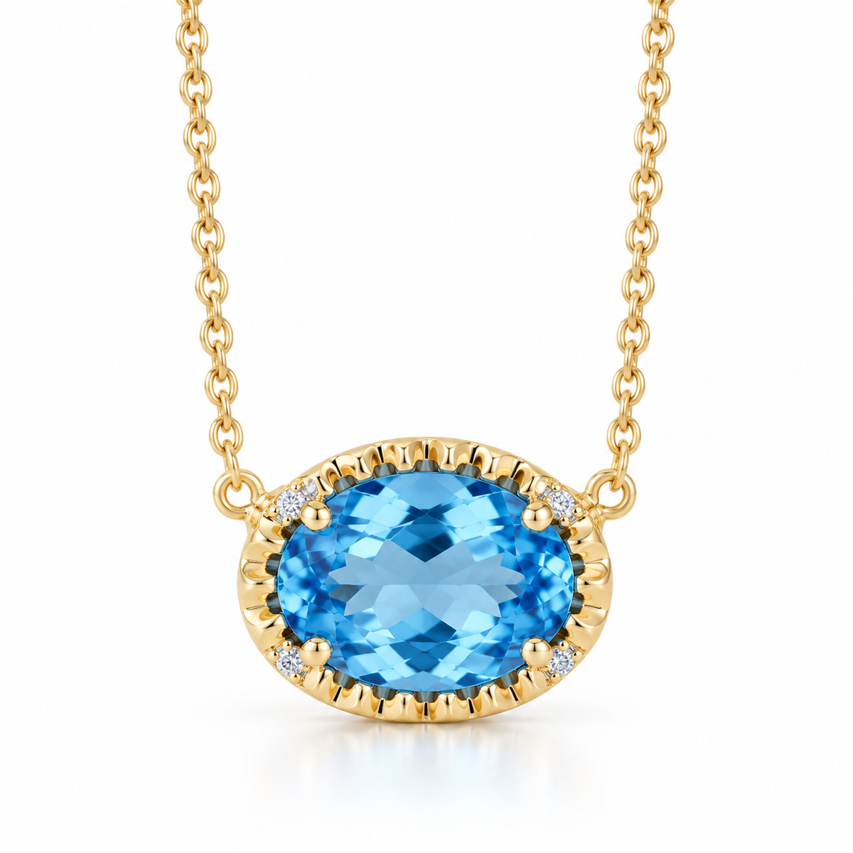 2.31ct Oval Swiss Blue Topaz & Diamond Pendant in 14K White Gold
