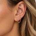 .04ctw Yellow Gold Double Piercing Diamond Chain Earring