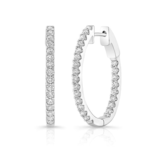 14K White Gold Inside-Outside Pave Diamond Hoop Earrings (1.03ctw) 