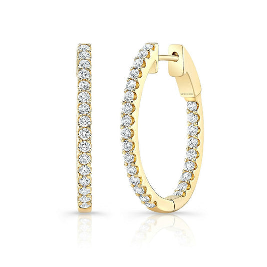 14K Yellow Gold Oval Shaped Inside-Outside Pave Diamond Hoop Earrings (.99ctw) 