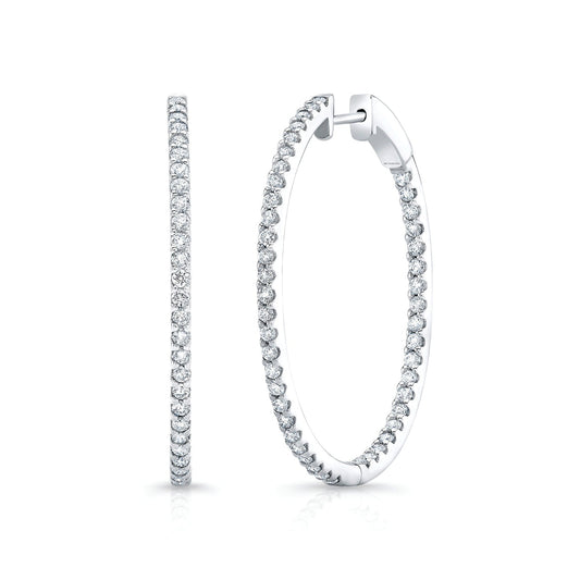 14K White Gold Inside-Outside Pave Diamond Hoop Earrings (1.51ctw) 