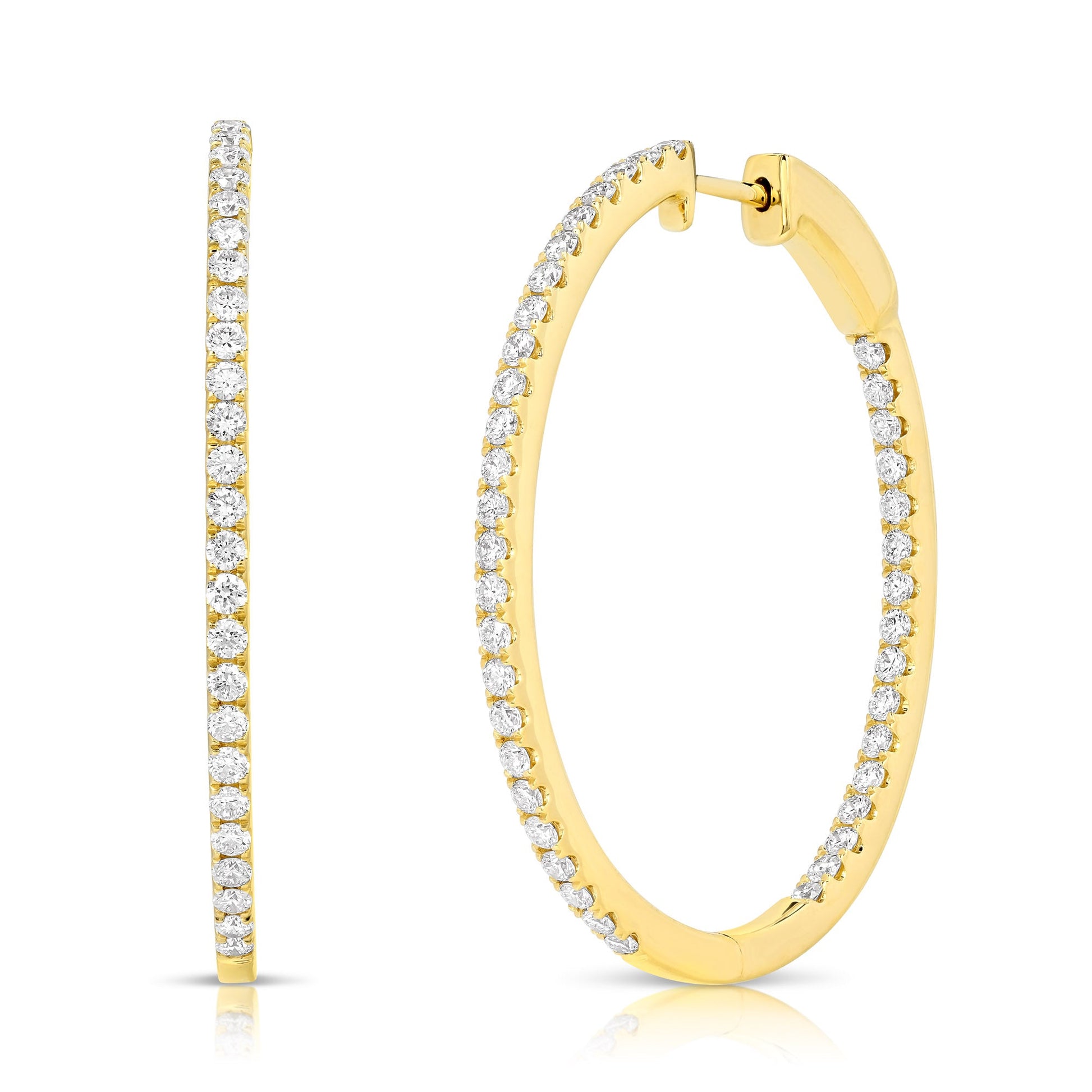 14K Yellow Gold Oval Shaped Inside-Outside Pave Diamond Hoop Earrings (1.52ctw)