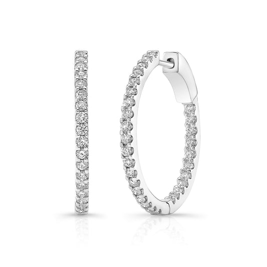 14K White Gold Inside-Outside Diamond Hoop Earrings (1.12ctw) 