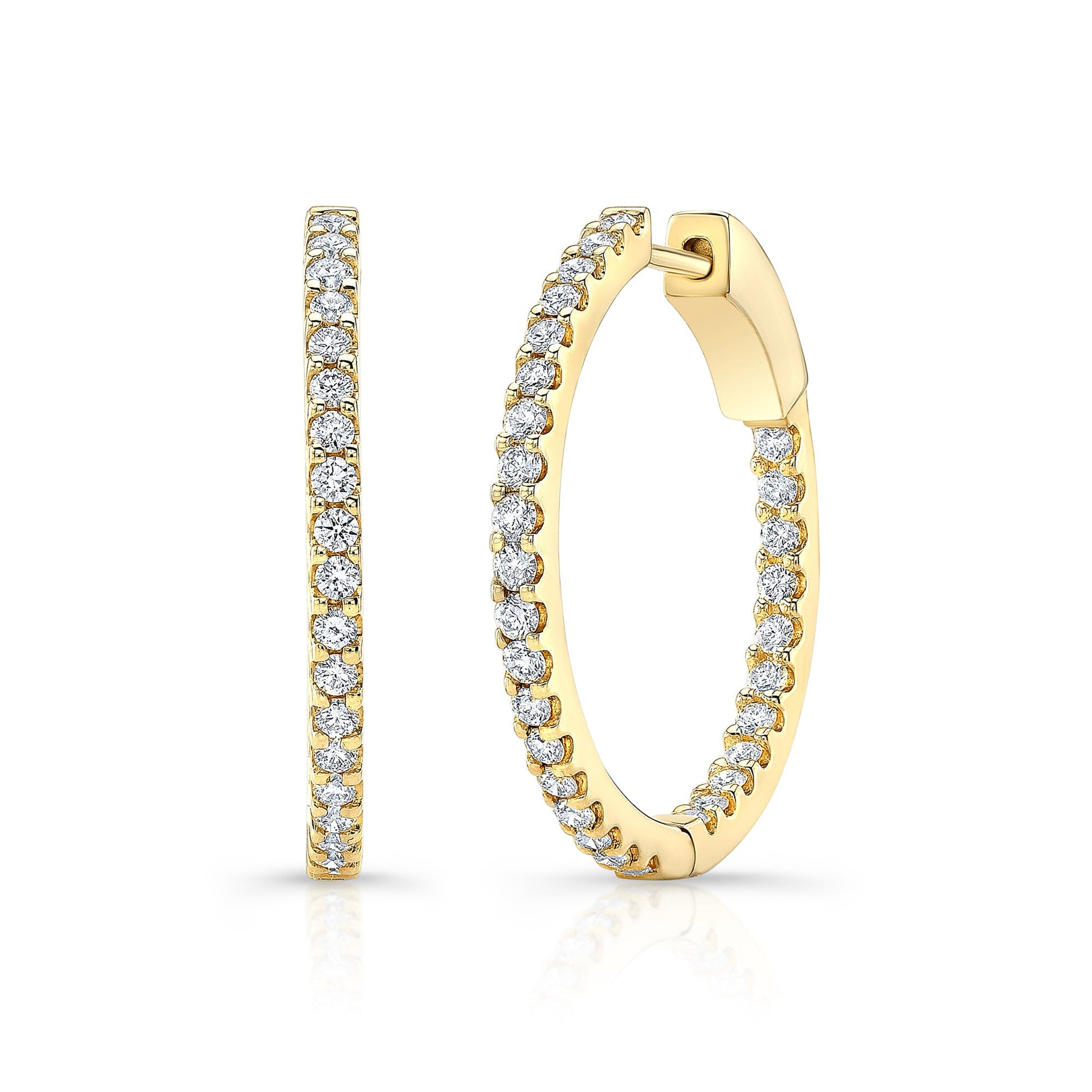 14K Yellow Gold Inside-Outside Pave Diamond Hoop Earrings (.98ctw) 