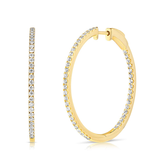 14K Yellow Gold Inside-Outside Pave Diamond Hoop Earrings (1.51ctw)