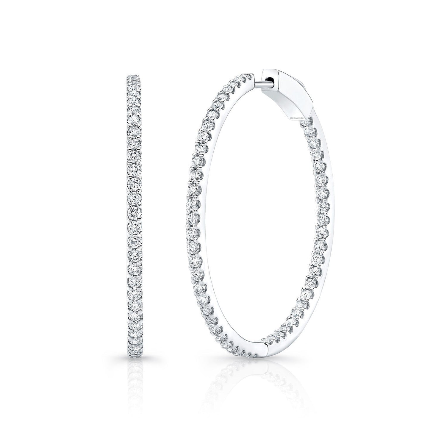 14K White Gold Inside-Outside Pave Diamond Hoop Earrings (1.60ctw)