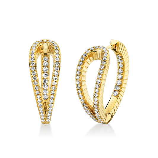 14K Linéaire Fine Line Shell Shape Diamond Hoop Earrings