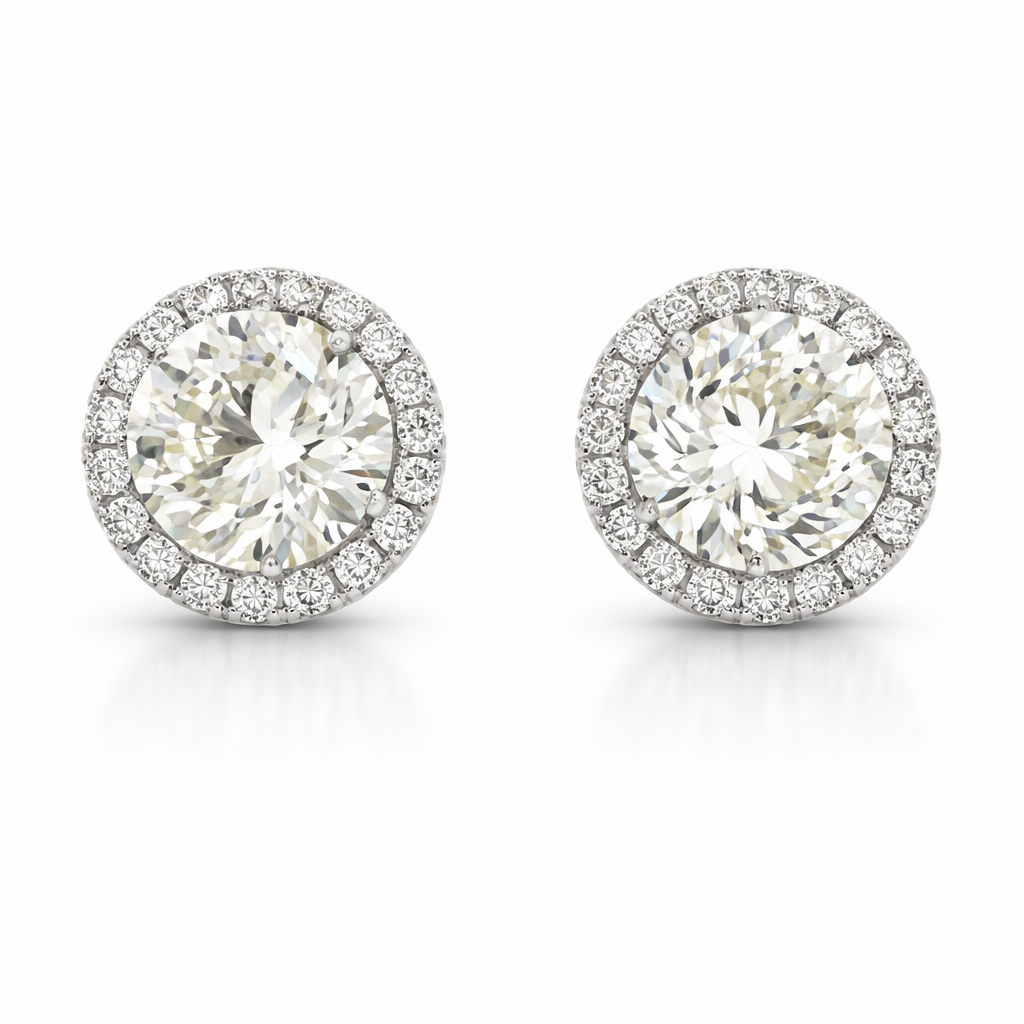 White Gold Diamond Halo Stud Earrings