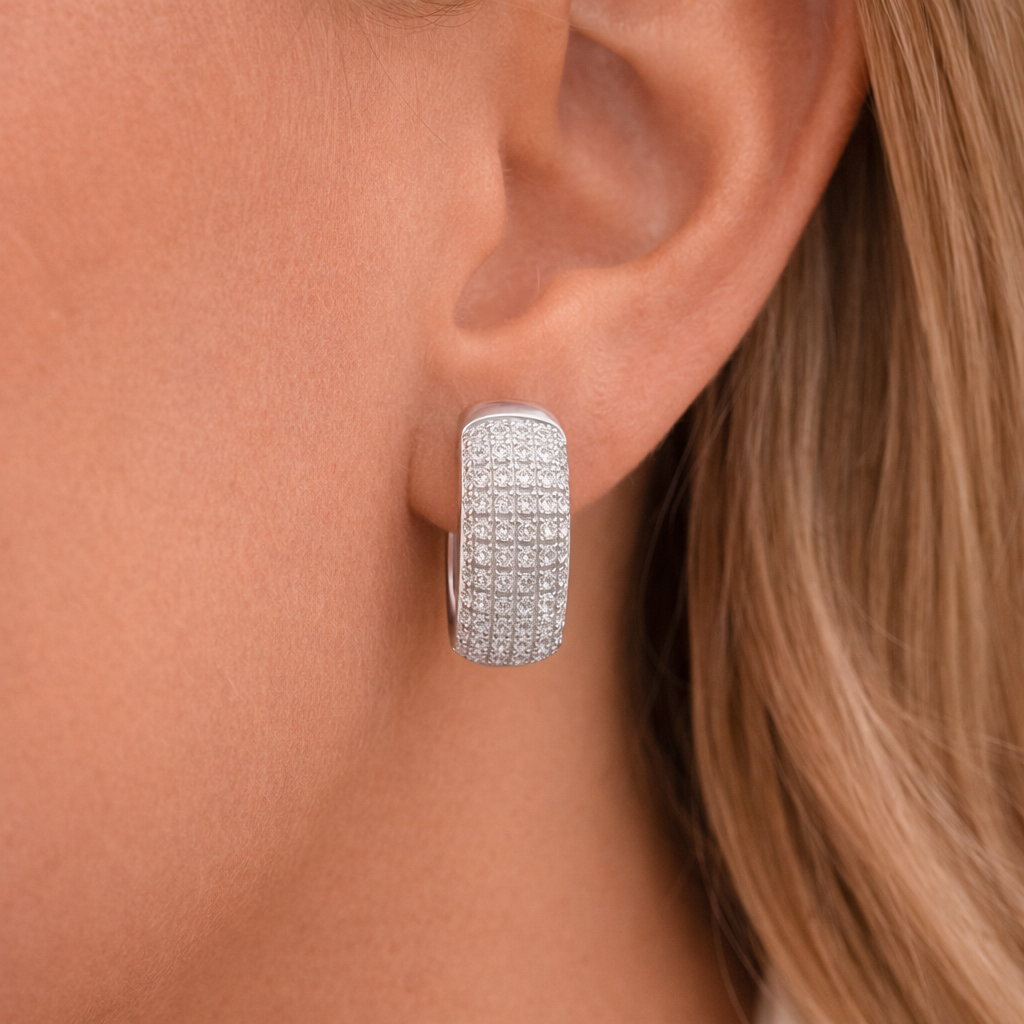 White Gold Pave Diamond Hoop Earrings