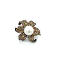 18K White Gold Pearl Ring With Orange/Yellow Sapphires And Fancy Brown Diamonds (21.58ctw)