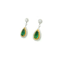 18K Yellow And White Gold Pear Shape Emerald And Fancy Yellow Diamond Double Halo Drop Earrings (5.55ctw)