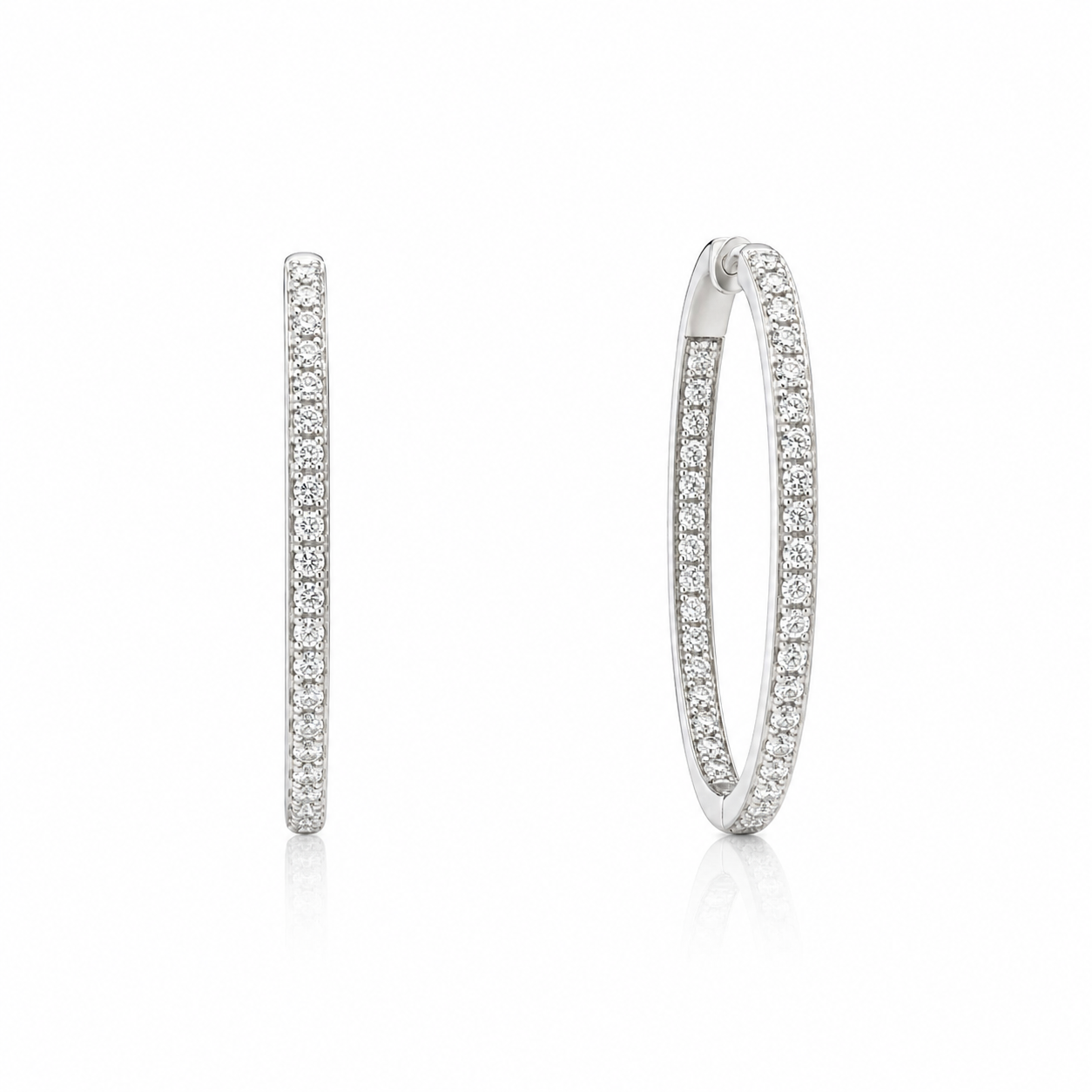 White Gold Inside Outside Diamond Hoops