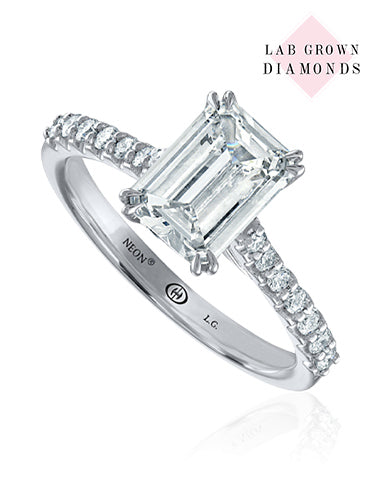 14K White Gold Crisscut Lab-Grown Emerald Cut Diamond Engagement Ring With Pave Shank (1.70ctw) 