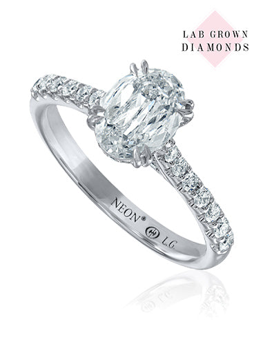 14K White Gold Crisscut Lab-Grown Oval Diamond Pave Engagement Ring (1.58ctw)