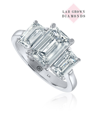 14K White Gold Crisscut Lab-Grown Emerald Cut Three Stone Engagement Ring (2.13ctw) 