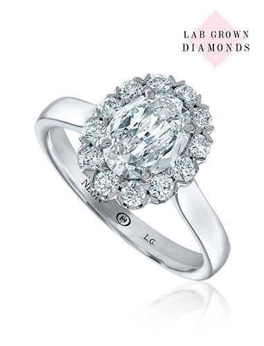 14K White Gold Oval Crisscut Lab-Grown Diamond Halo Engagement Ring (1.55ctw) 