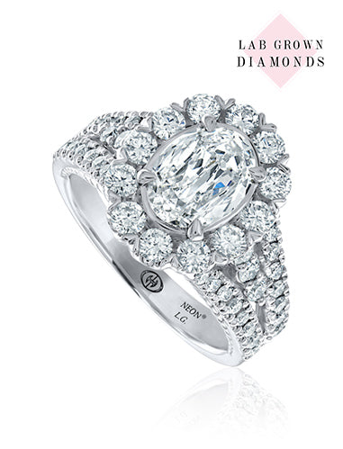 14K White Gold Crisscut Oval Lab-Grown Diamond Halo Engagement Ring (2.49ctw) 