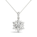 14K White Gold Round Brilliant Lab-Grown Diamond Floral Halo Pendant (1ctw)