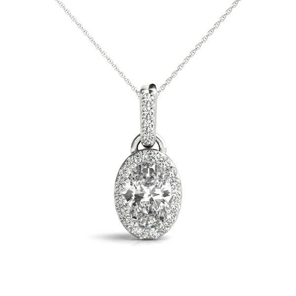 14K White Gold Oval Lab-Grown Diamond Halo Pendant (.55ctw)